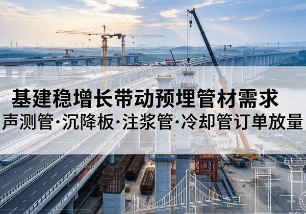 黄冈基建稳增长带动预埋监测管材需求，声测管、沉降板、注浆管订单持续放量